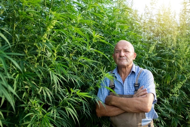 old man by cannabis tree