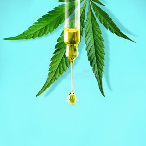 Cannabis leaf with CBD Oil