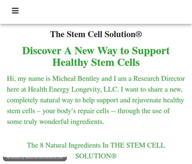 The Stem Cell Solution Wellbeing Review - Screenshot of website